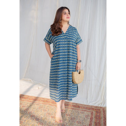The Indian Ethnic Co. Indigo Ajrakh Cotton Midi Dress