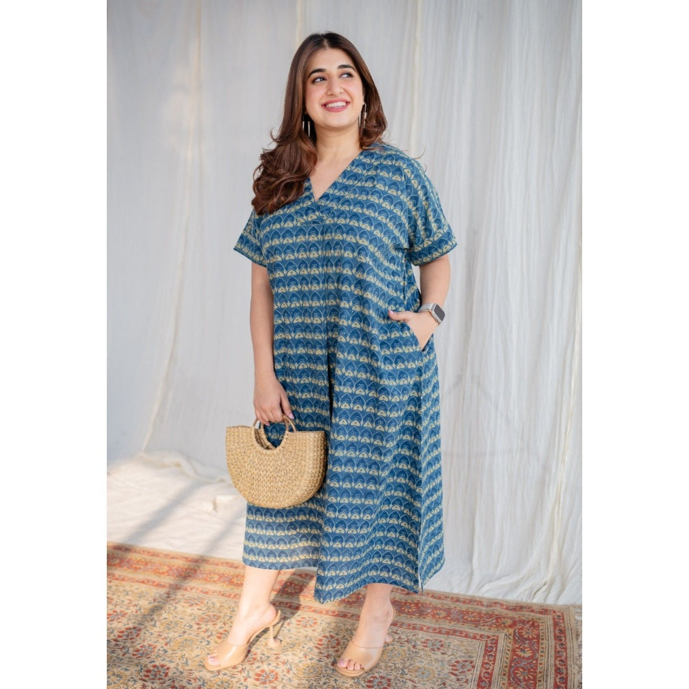 The Indian Ethnic Co. Indigo Ajrakh Cotton Midi Dress