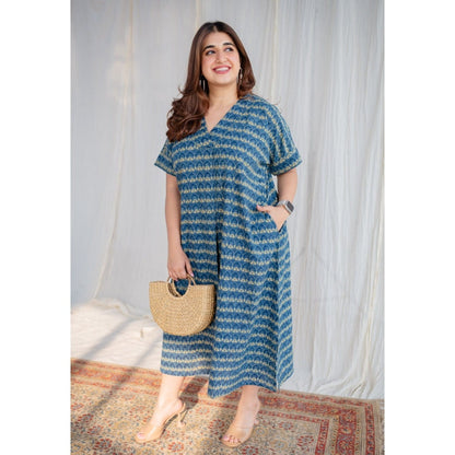 The Indian Ethnic Co. Indigo Ajrakh Cotton Midi Dress