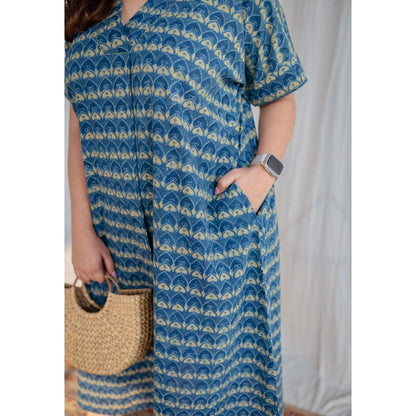 The Indian Ethnic Co. Indigo Ajrakh Cotton Midi Dress