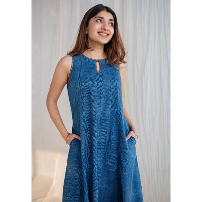 The Indian Ethnic Co. Indigo Dabu Hand Block Printed Cotton Maxi Dress