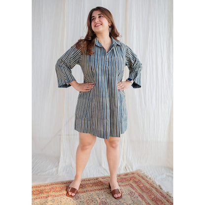 The Indian Ethnic Co. Off-White Ajrakh Hand Block Printed Cotton Mini Dress