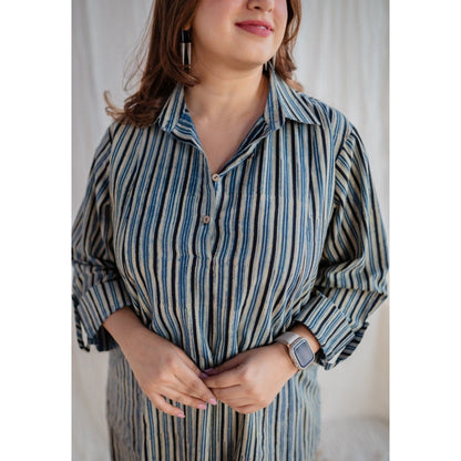 The Indian Ethnic Co. Off-White Ajrakh Hand Block Printed Cotton Mini Dress