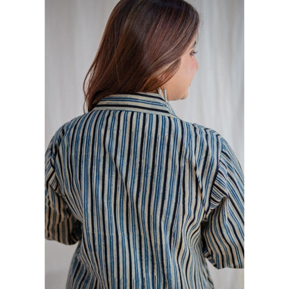 The Indian Ethnic Co. Off-White Ajrakh Hand Block Printed Cotton Mini Dress
