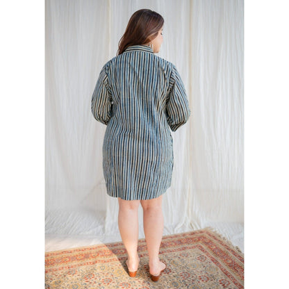 The Indian Ethnic Co. Off-White Ajrakh Hand Block Printed Cotton Mini Dress