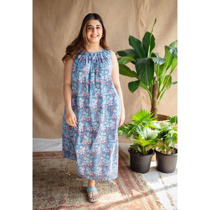 The Indian Ethnic Co. Sanganeri Slub Cotton Maxi Dress for Women
