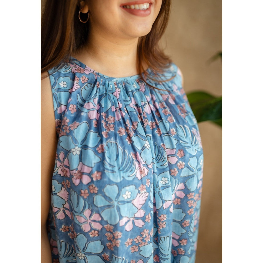 The Indian Ethnic Co. Sanganeri Slub Cotton Maxi Dress for Women