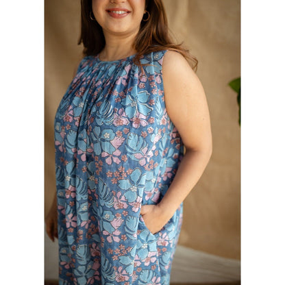The Indian Ethnic Co. Sanganeri Slub Cotton Maxi Dress for Women