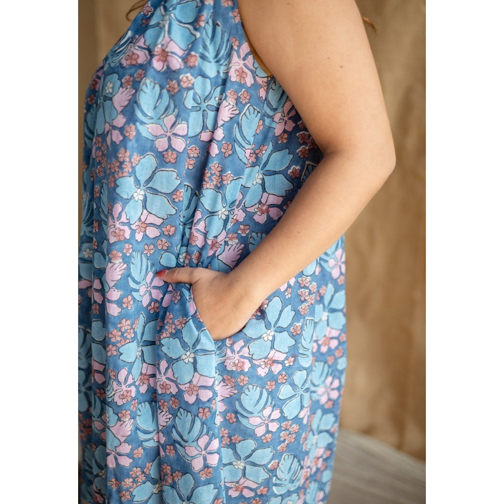 The Indian Ethnic Co. Sanganeri Slub Cotton Maxi Dress for Women