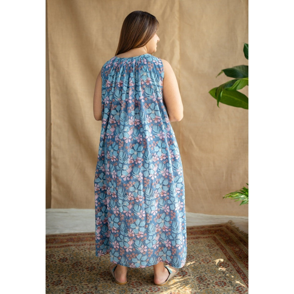 The Indian Ethnic Co. Sanganeri Slub Cotton Maxi Dress for Women