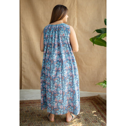 The Indian Ethnic Co. Sanganeri Slub Cotton Maxi Dress for Women