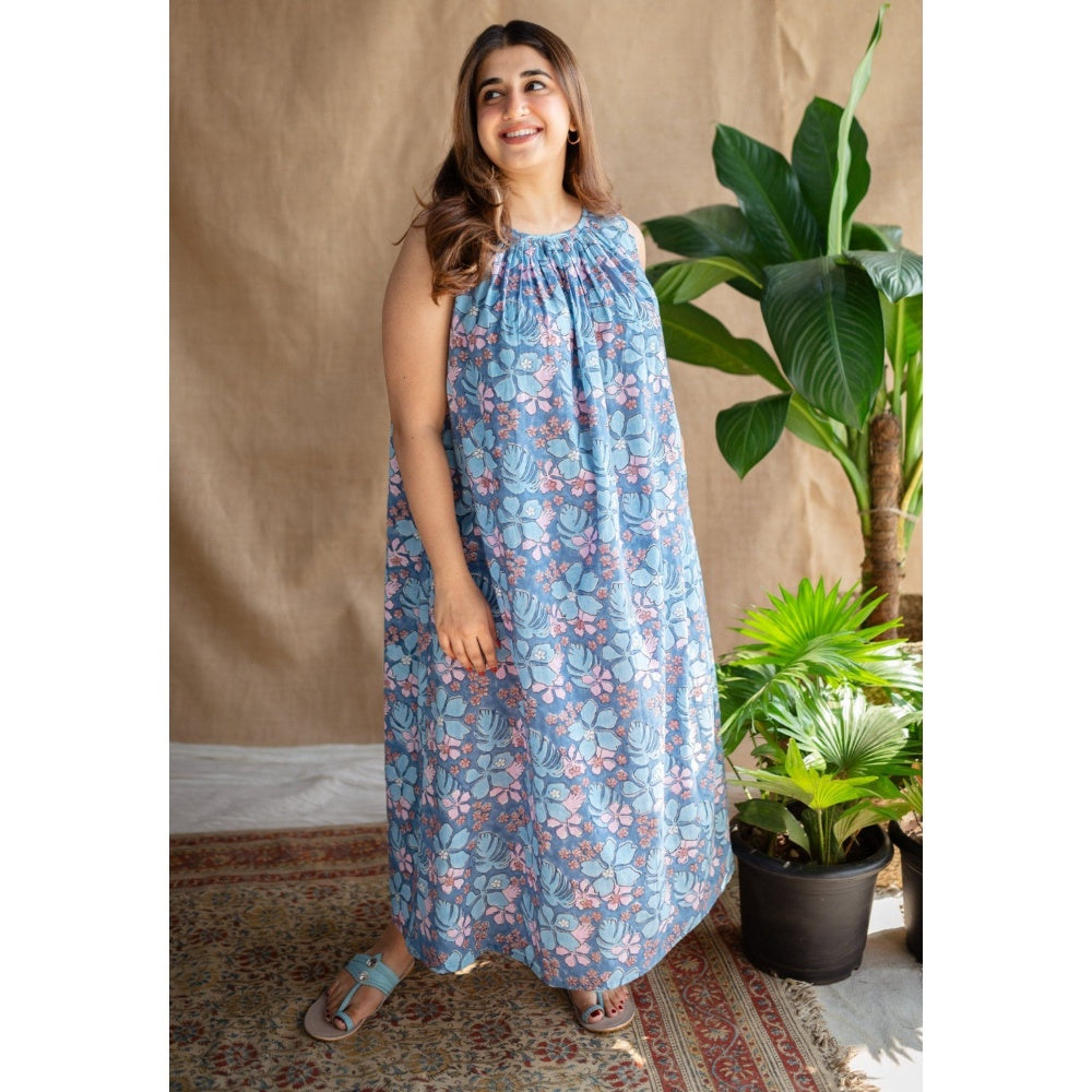 The Indian Ethnic Co. Sanganeri Slub Cotton Maxi Dress for Women