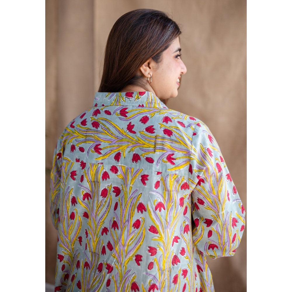 The Indian Ethnic Co. Sanganeri Slub Cotton Maxi Dress for Women
