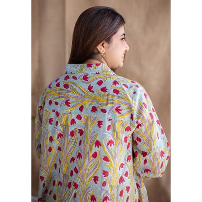 The Indian Ethnic Co. Sanganeri Slub Cotton Maxi Dress for Women
