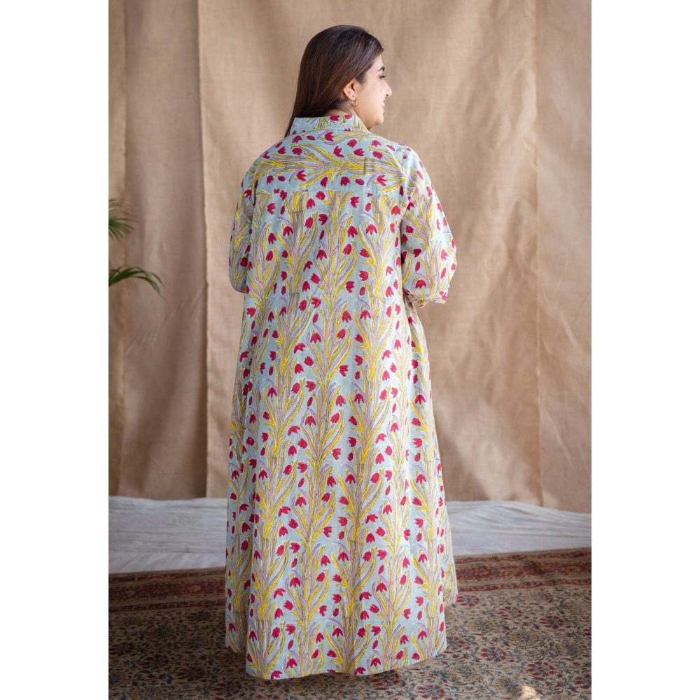The Indian Ethnic Co. Sanganeri Slub Cotton Maxi Dress for Women