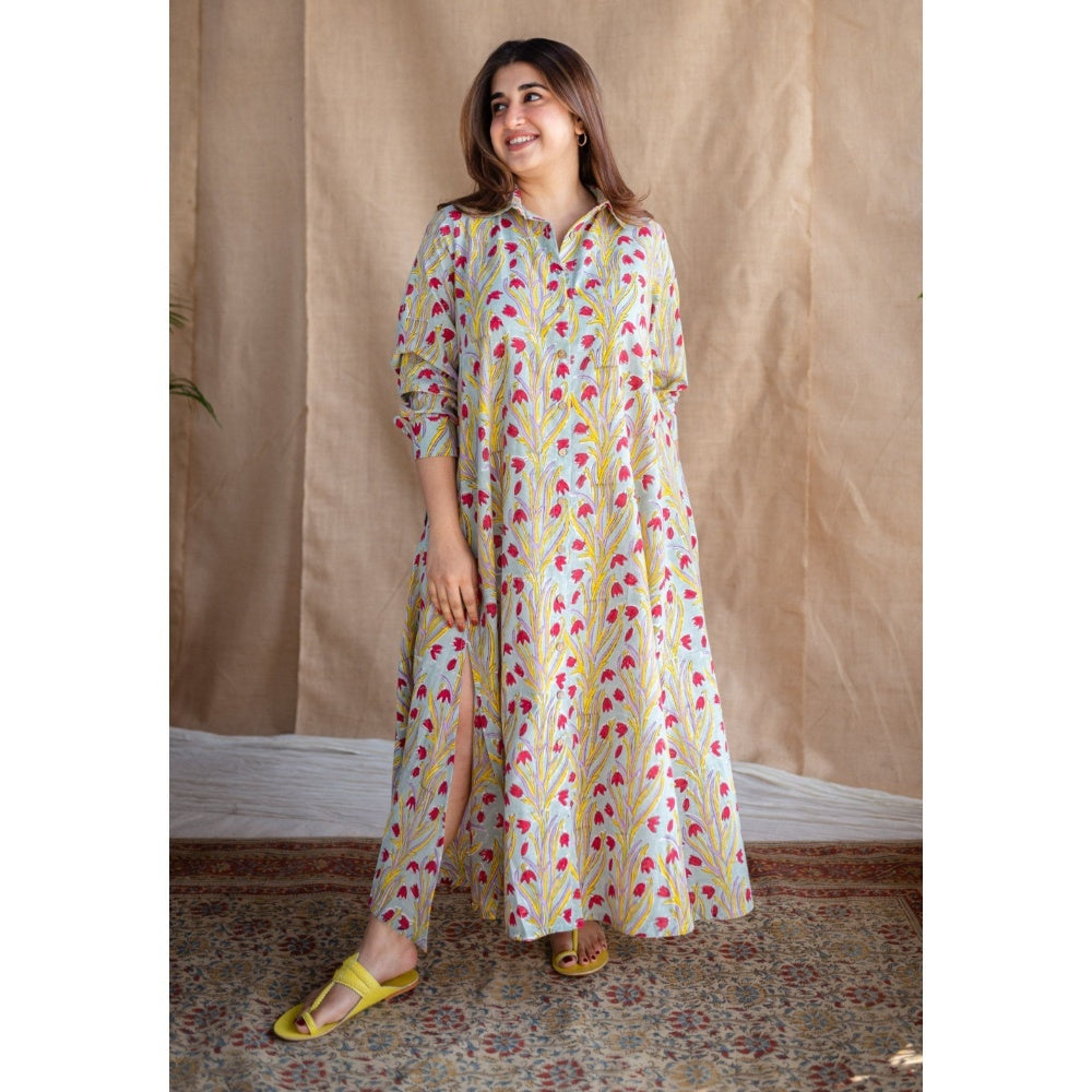 The Indian Ethnic Co. Sanganeri Slub Cotton Maxi Dress for Women