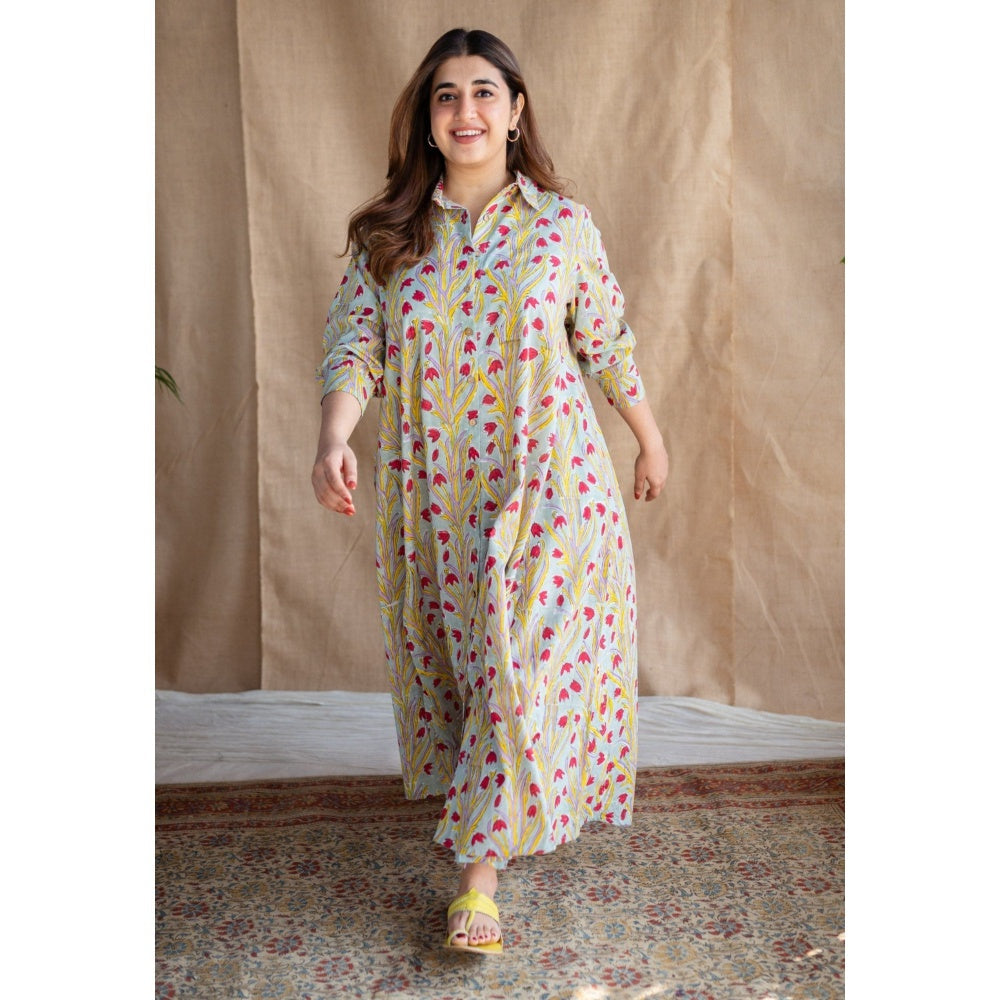 The Indian Ethnic Co. Sanganeri Slub Cotton Maxi Dress for Women