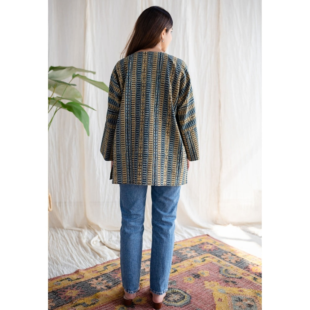 The Indian Ethnic Co. Ajrakh Cotton Hand Embroidered Tunic