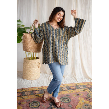 The Indian Ethnic Co. Ajrakh Cotton Hand Embroidered Tunic