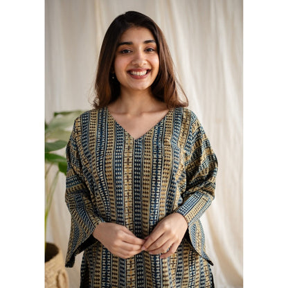 The Indian Ethnic Co. Ajrakh Cotton Hand Embroidered Tunic