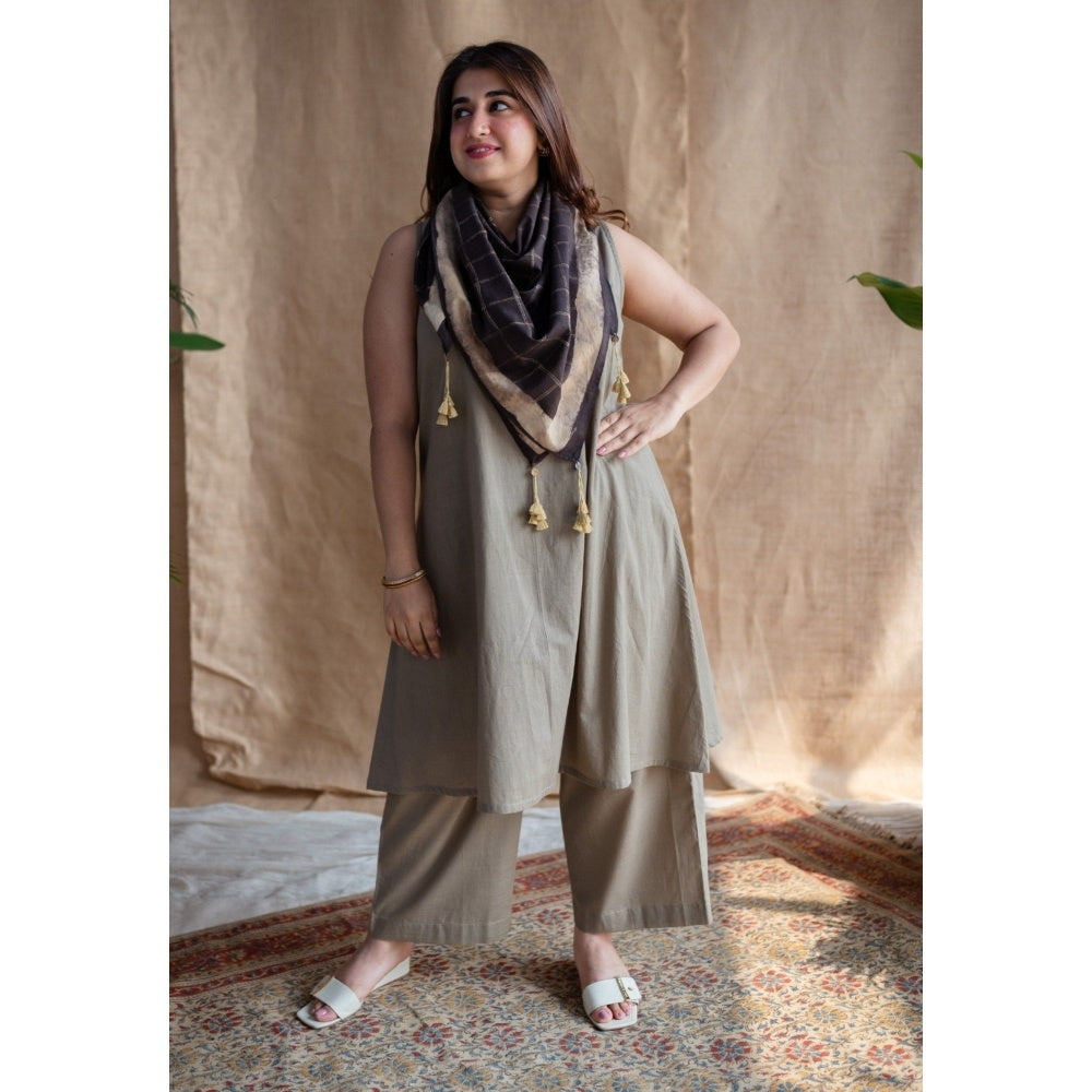 The Indian Ethnic Co. Charcoal Dabu Cotton Checks Scarf