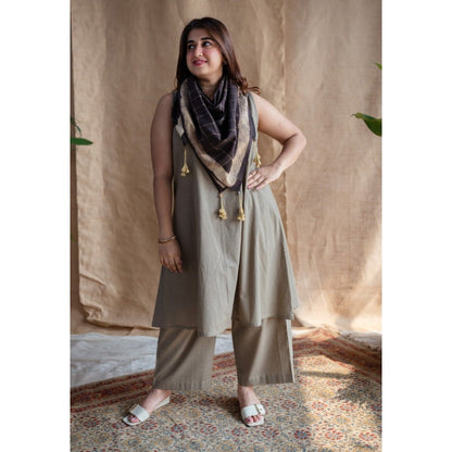 The Indian Ethnic Co. Charcoal Dabu Cotton Checks Scarf