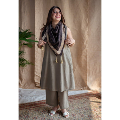 The Indian Ethnic Co. Charcoal Dabu Cotton Checks Scarf