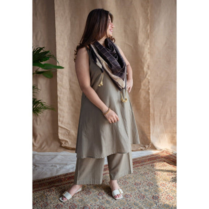 The Indian Ethnic Co. Charcoal Dabu Cotton Checks Scarf