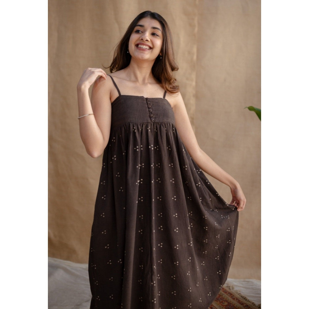 The Indian Ethnic Co. Charcoal Dabu Slub Cotton Dress