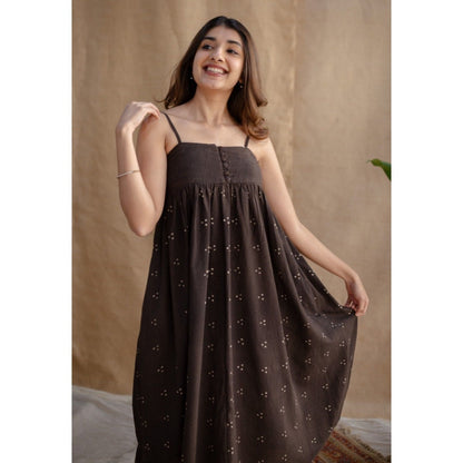 The Indian Ethnic Co. Charcoal Dabu Slub Cotton Dress