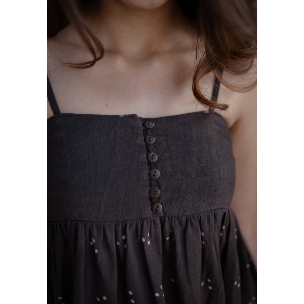 The Indian Ethnic Co. Charcoal Dabu Slub Cotton Dress