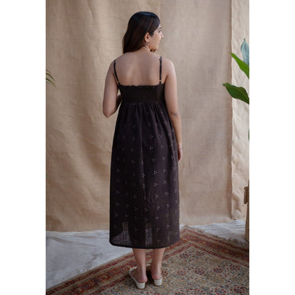 The Indian Ethnic Co. Charcoal Dabu Slub Cotton Dress