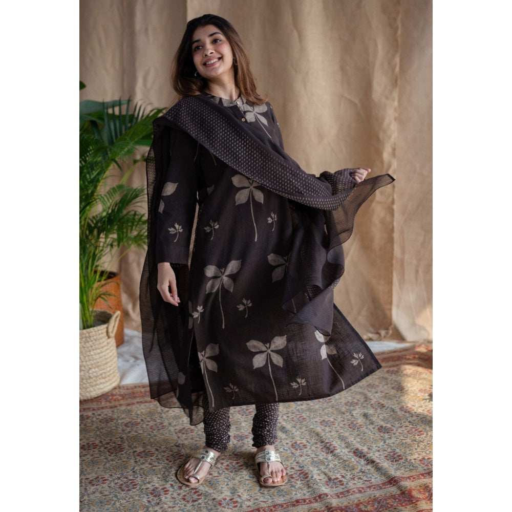 The Indian Ethnic Co. Charcoal Dabu Slub Cotton Kurta