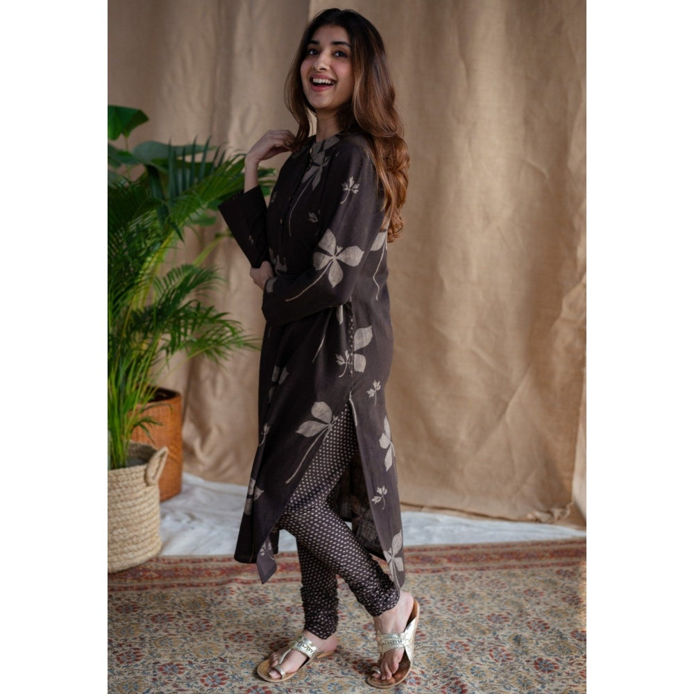 The Indian Ethnic Co. Charcoal Dabu Slub Cotton Kurta