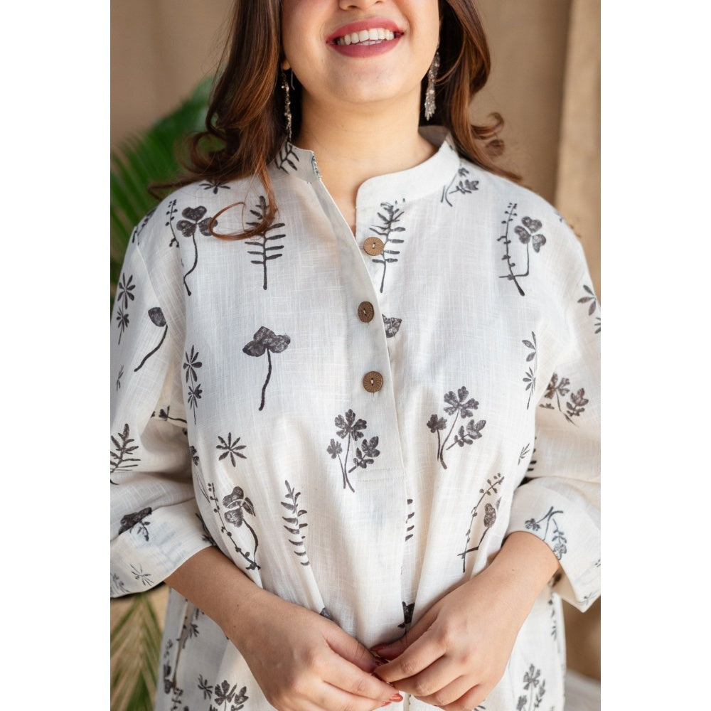 The Indian Ethnic Co. Natural White Dabu Slub Cotton Co-Ord (Set of 2)