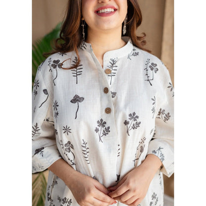 The Indian Ethnic Co. Natural White Dabu Slub Cotton Co-Ord (Set of 2)
