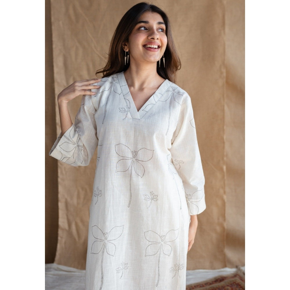 The Indian Ethnic Co. Natural White Dabu Slub Cotton Hand Printed Co-Ord (Set of 2)