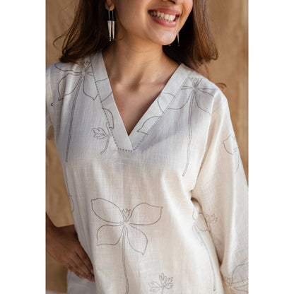 The Indian Ethnic Co. Natural White Dabu Slub Cotton Hand Printed Co-Ord (Set of 2)