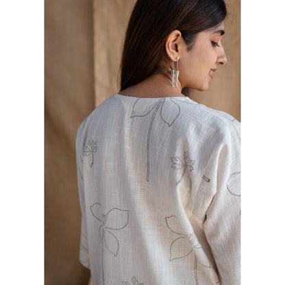 The Indian Ethnic Co. Natural White Dabu Slub Cotton Hand Printed Co-Ord (Set of 2)