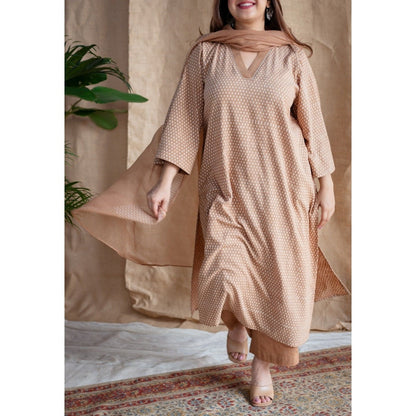 The Indian Ethnic Co. Light Brown Dabu Slub Cotton Hand Printed Kurta