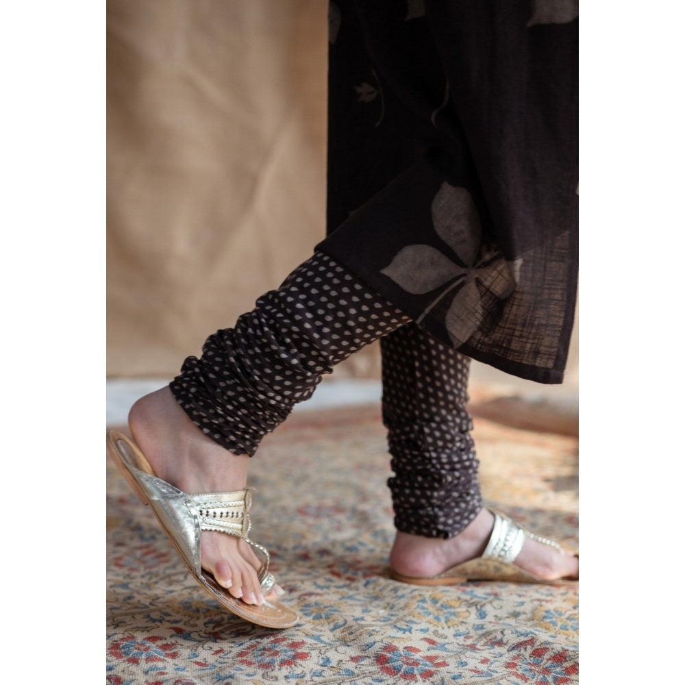 The Indian Ethnic Co. Charcoal Dabu Slub Cotton Chudidar