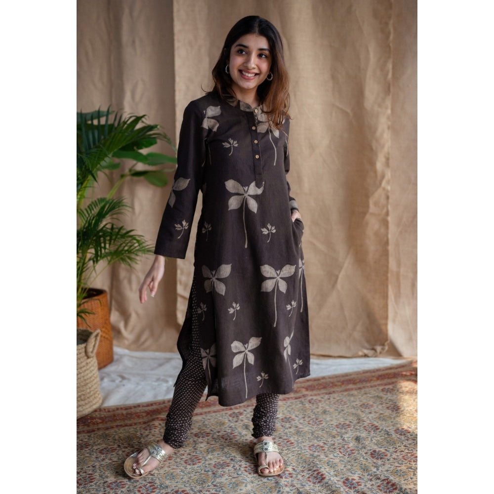 The Indian Ethnic Co. Charcoal Dabu Slub Cotton Chudidar