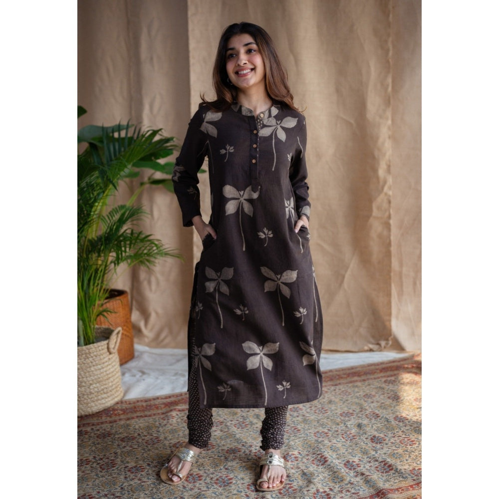 The Indian Ethnic Co. Charcoal Dabu Slub Cotton Chudidar