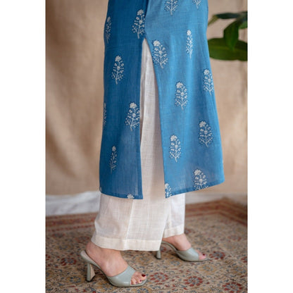 The Indian Ethnic Co. Off White Slub Cotton Straight Pants