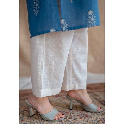 The Indian Ethnic Co. Off White Slub Cotton Straight Pants