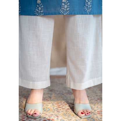 The Indian Ethnic Co. Off White Slub Cotton Straight Pants