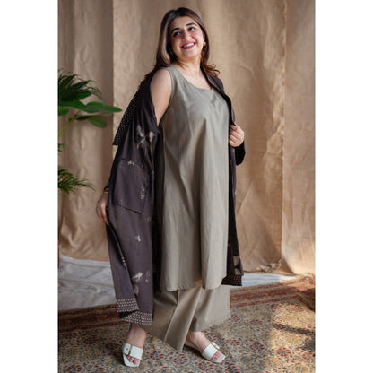The Indian Ethnic Co. Charcoal Dabu Slub Cotton Jacket