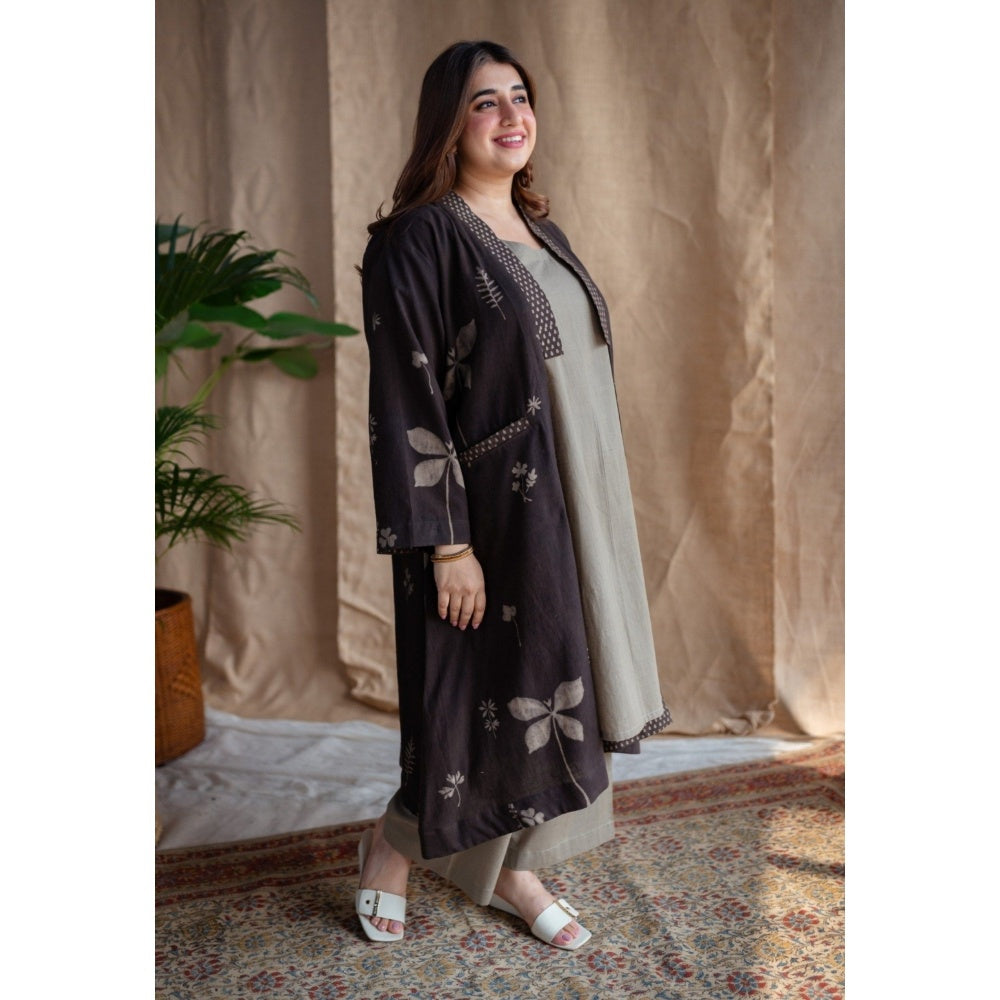 The Indian Ethnic Co. Charcoal Dabu Slub Cotton Jacket
