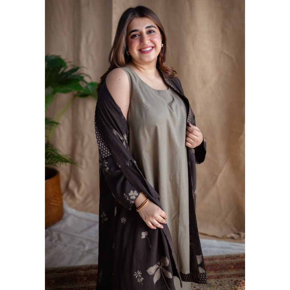 The Indian Ethnic Co. Charcoal Dabu Slub Cotton Jacket