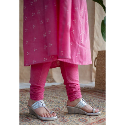 The Indian Ethnic Co. Pink Dabu Slub Cotton Chudidar